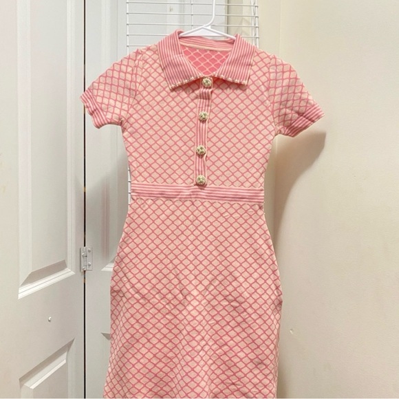 Pink Patterned Collared Dress - Picture 2 of 4